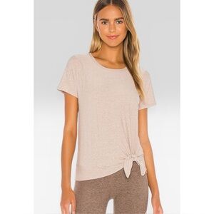 BEYOND YOGA | All For Ties Short Sleeve Tee in Sand Swept (Light Tan), Size XS